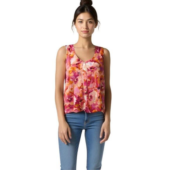 Susan Lawrence Pink Floral Sleeveless Top Size S - Picture 1 of 10